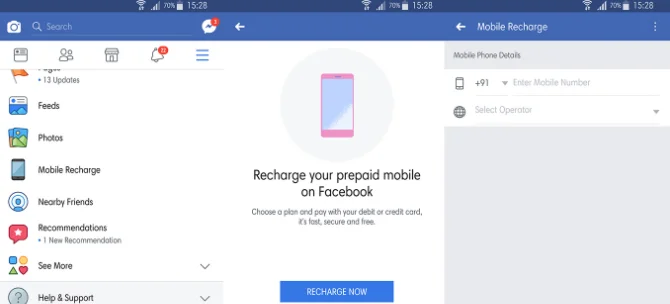 recharge Mobile using Facebook App